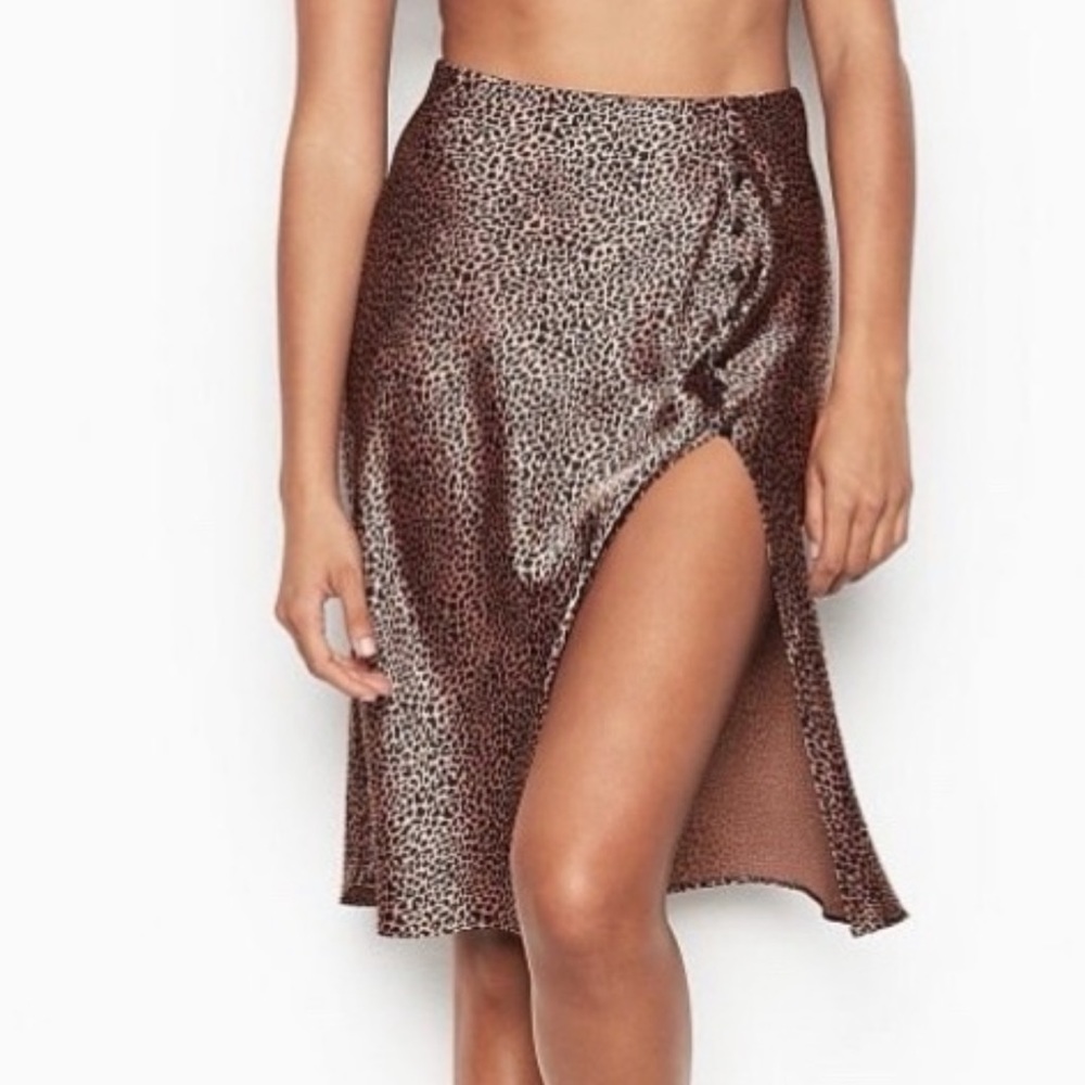 victoria’s secret satin leopard midi skirt